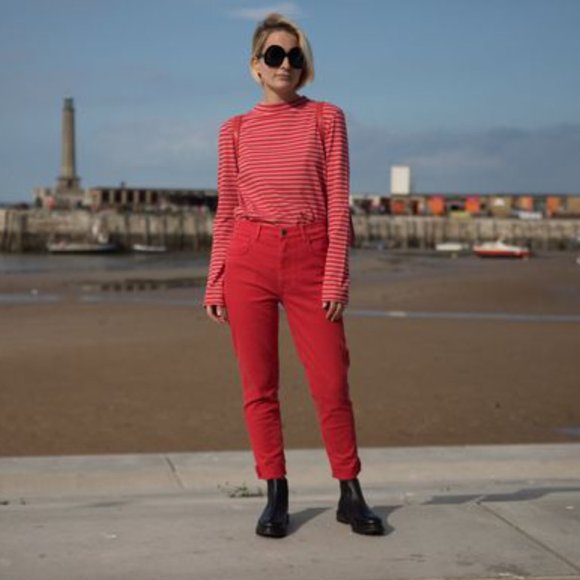 NWT Mih Jeans Mimi Vintage High Rise Raw Hem Red 24 - Picture 9 of 16